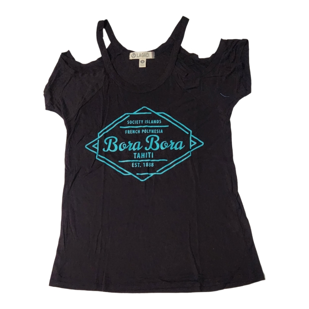 Lagaci Bora Bora black tshirt cold shoulders size Small
